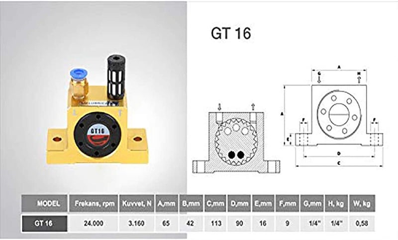 AFUXING Industrial Turbine Vibrators GT16, G 1/4" Slient Pneumatic Turbine Vibrators, Golden Industrial Vibrator Free Muffler - Image 2